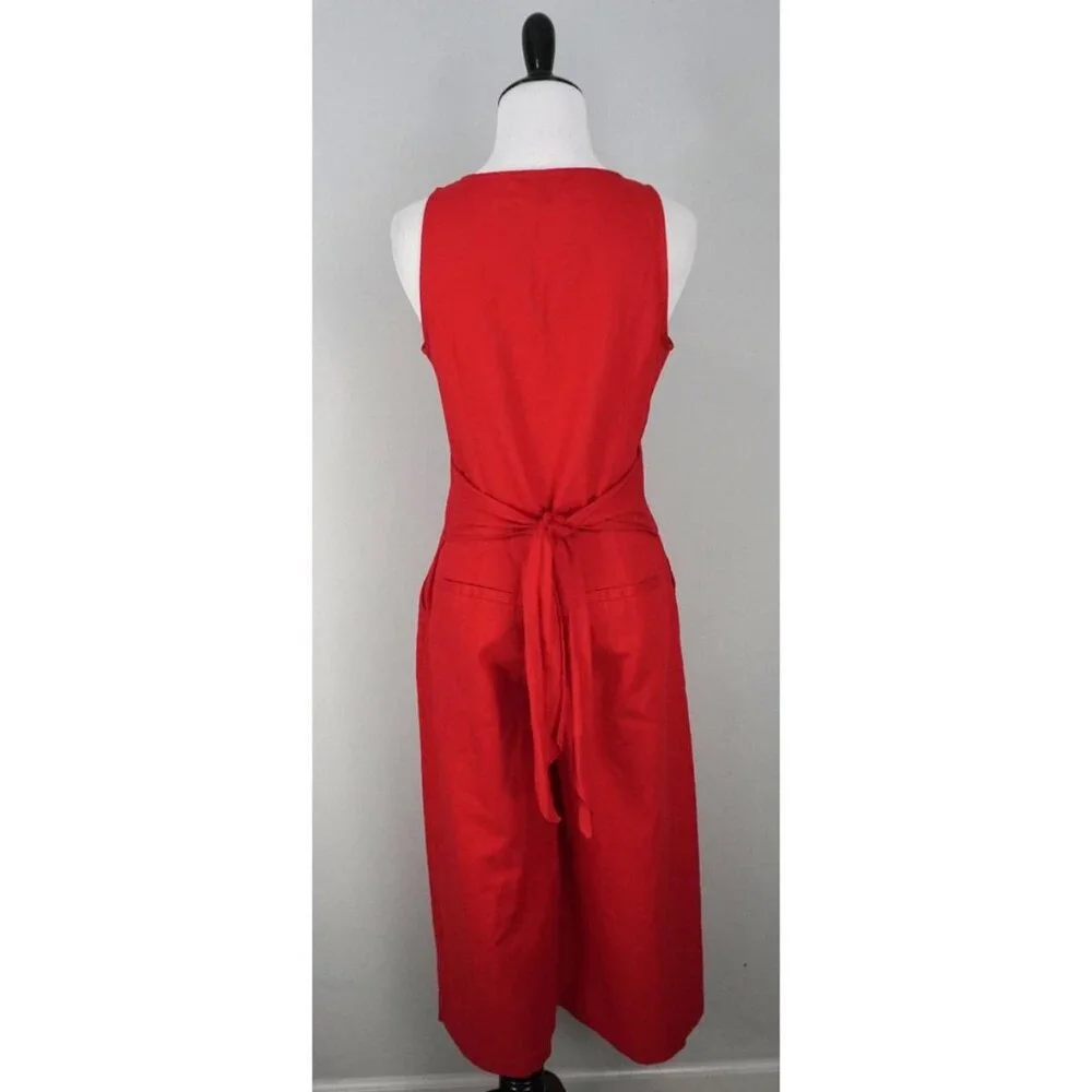 Banana Republic Red Sleeveless Button Up Linen Blend Romper Jumpsuit Wide Leg 0